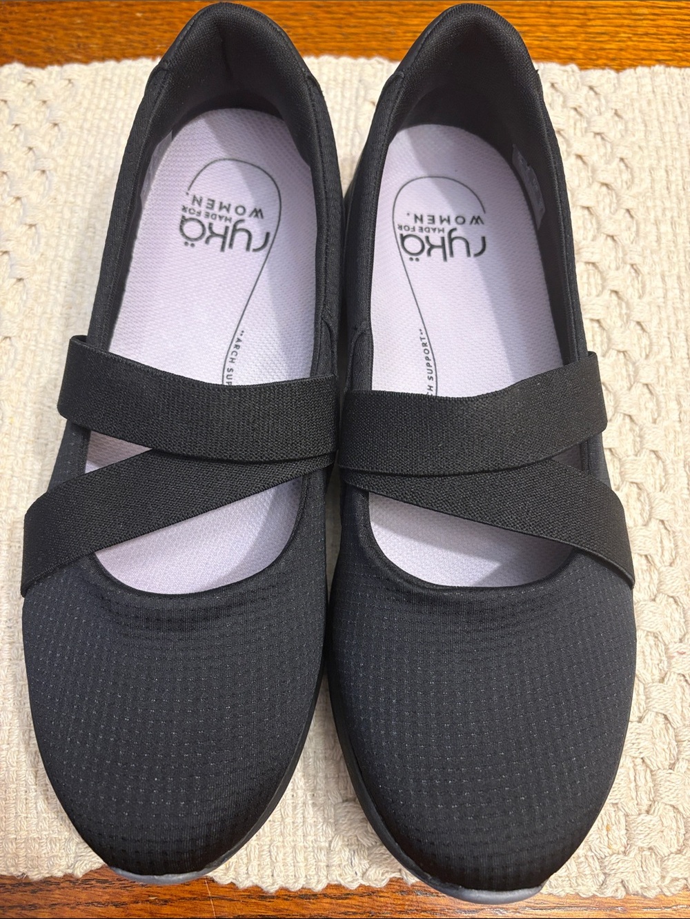 Ryka Black Cross-Strap Slip-On Flats